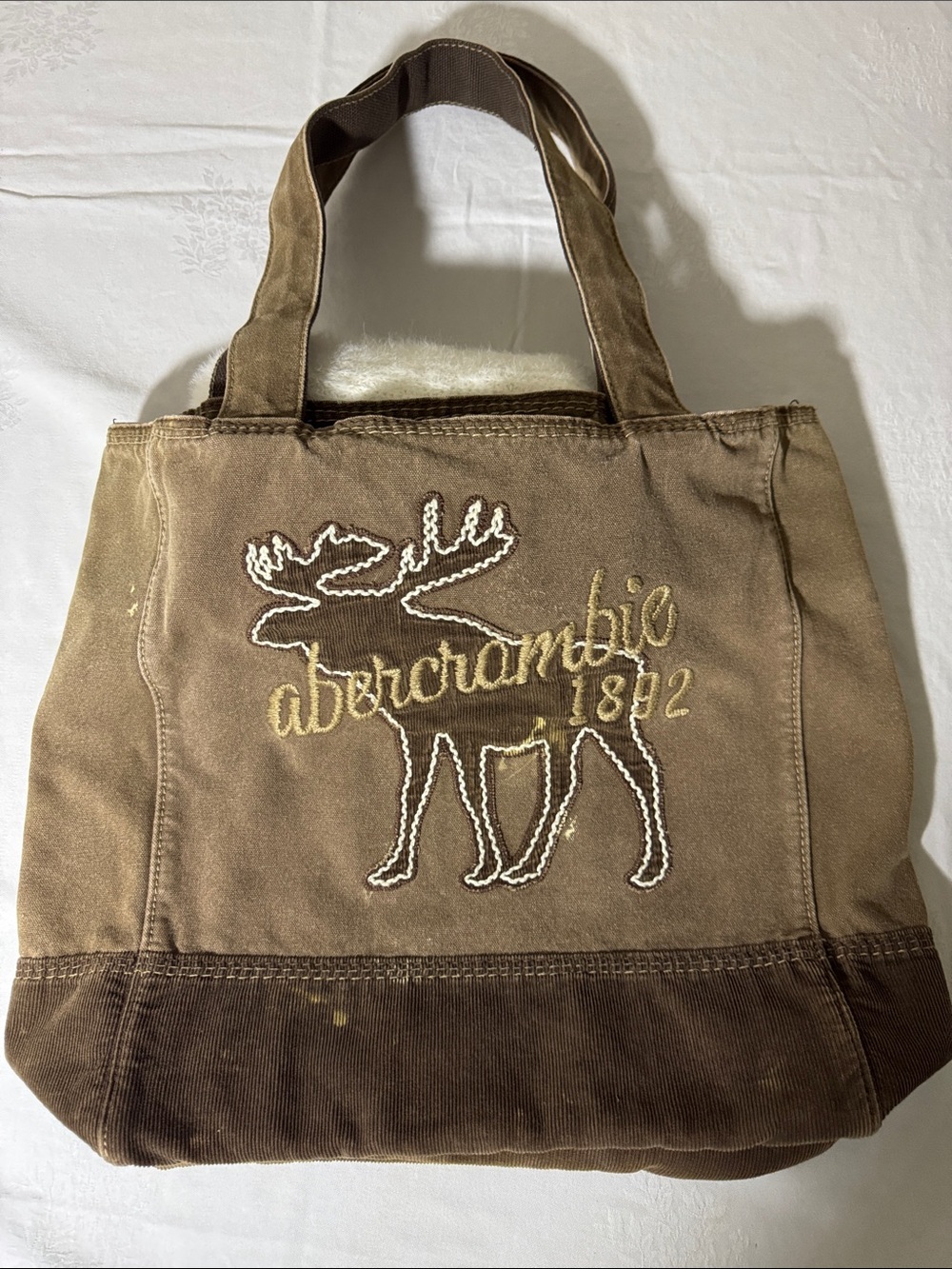 Abercrombie & Fitch Two-Tone Brown Canvas Tote with Embroidered Moose 1892